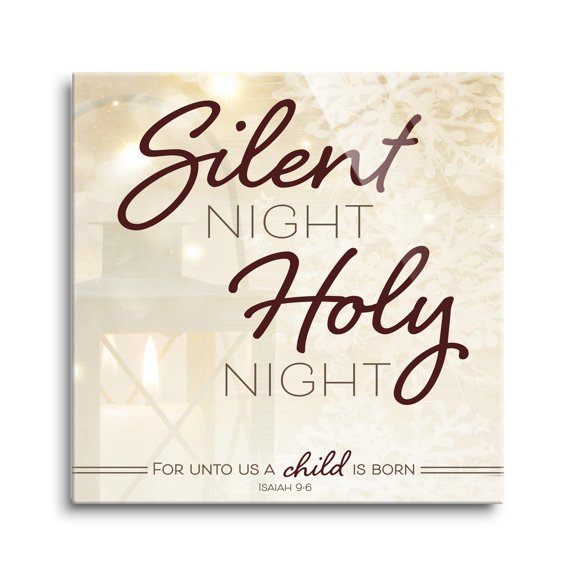 Silent Night Holy Night Ivory Tone Candle 24 x 24 Glass Wall Hanging Sign
