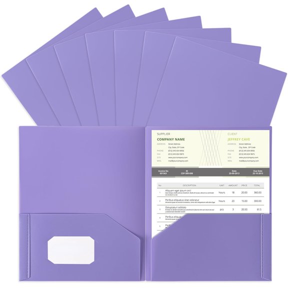 Plastic Folders with Pockets (7 Pack, Assorted Colors), Durable Heavy Duty File Folders with Business Card Slot
