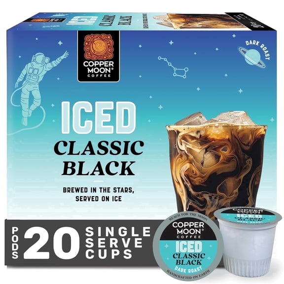 Copper Moon Single Serve Coffee Pods for Keurig Style Brewers, Dark Roast, Classic Black Iced, 20 Count