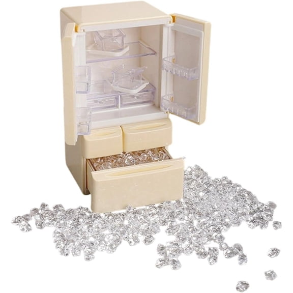 Mini Fridge Toy, Miniature Refrigerator for Dollhouse – Pretend Play Appliance with Freezer and Accessories, Mini Fridge Furniture Toy for Kids Girls