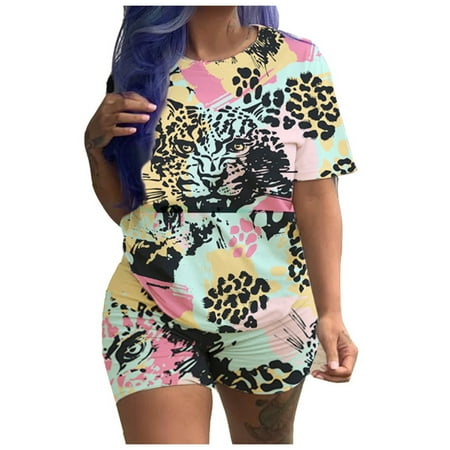 

Women Lady Fashion Gradient Print Short Sleeve Shorts Sports Pajamas Suit Women Jumpsuits And Rompers Dressy Women Pantsuits for Work