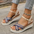 thumbnail image 4 of Dakaela Espadrille Dressy Wedge Sandals Womens Platform Casual Summer Comfortable High Heeled Wedges with Adjustable Buckle Blue 6, 4 of 9