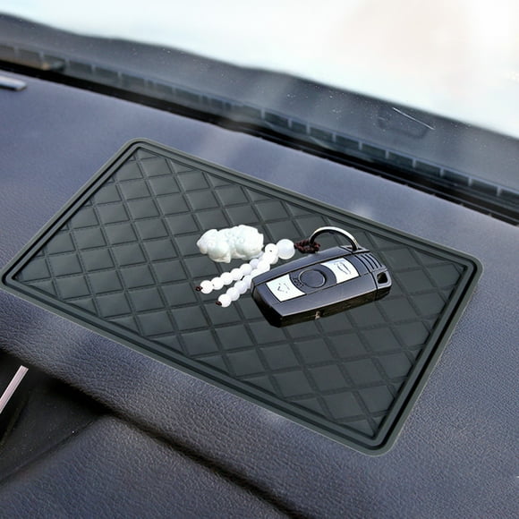 Alfombrilla De Almacenamiento Para Coche, Antideslizante, Bandeja Organizadora De Cuero Con Textura De Rayas Para Teléfonos Móviles Y Cámaras De Salpicadero, 28,5 X 14,5 Cm, Color Negro