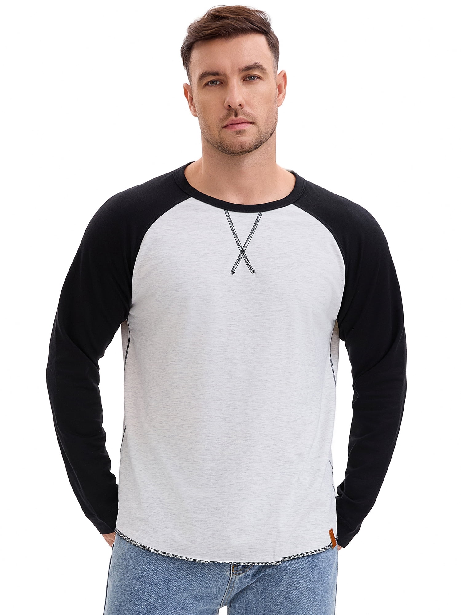 DARING DIVA Men's Long Sleeve Color Block Casual Raglan T-Shirt M Black White