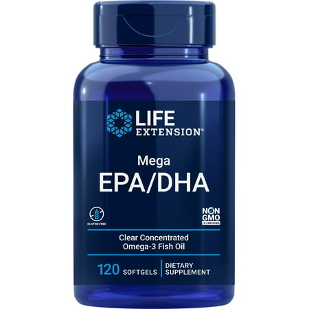 Life Extension Mega EPA DHA  Fish Oil  EPA Omega-3 Fatty Acid  DHA Omega-3 Fatty Acid Heart  Brain & Joint Health  high Potency  Gluten-Free  Non-GMO  120 softgels