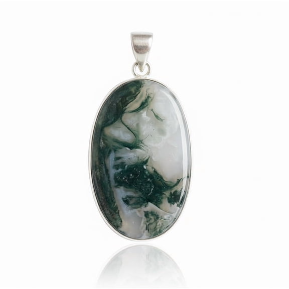 Moss Agate Cabochon Pendant, 925 Sterling Silver Jewelry, Handmade Necklace Pendant for Women