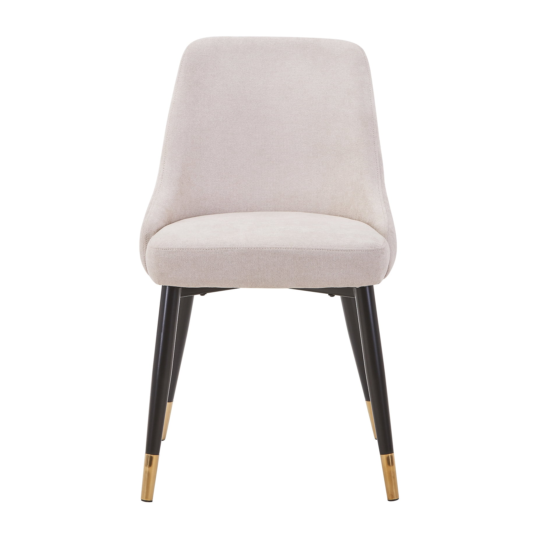 Mid-Century Modern Button Tufted Curved Padded Back Dining Chair with Gold-Tipped Feet, Beige (Set of 2)