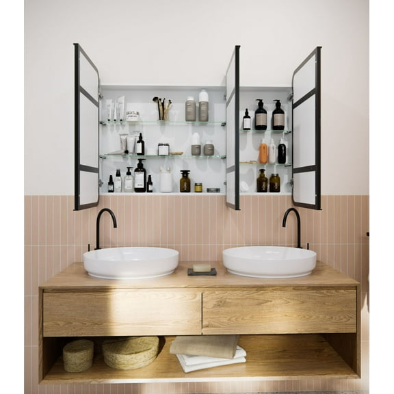 Glass Warehouse Sc3-Sq-48X32 Calla 48" X 32" Framed Triple Door Medicine Cabinet - Black