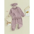 thumbnail image 3 of Caoirhny Baby Girls Outfit, Flower Print Long Sleeve Crew Neck Sweatshirt Sweatpants Headband Fall Outfit, 3 of 9