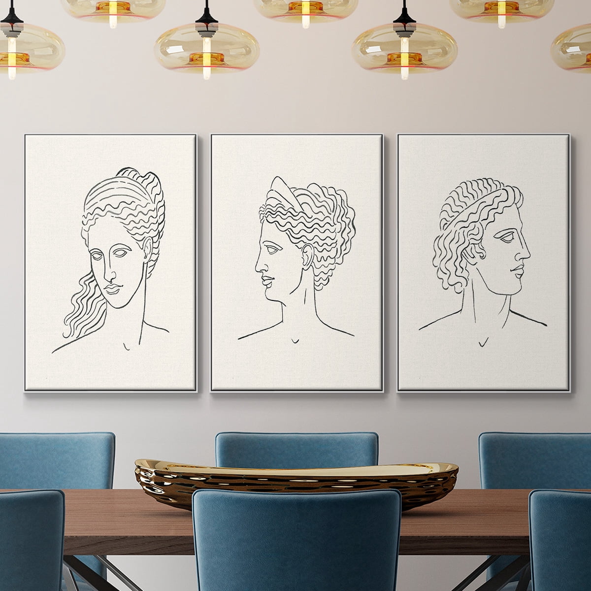 Greek Busts I - Framed Premium Gallery Wrapped Canvas L Frame 3 Piece Set - Ready to Hang
