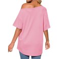 thumbnail image 5 of Short Sleeve Off Shoulder Solid Color Women Casual T Shirt, 5 of 7