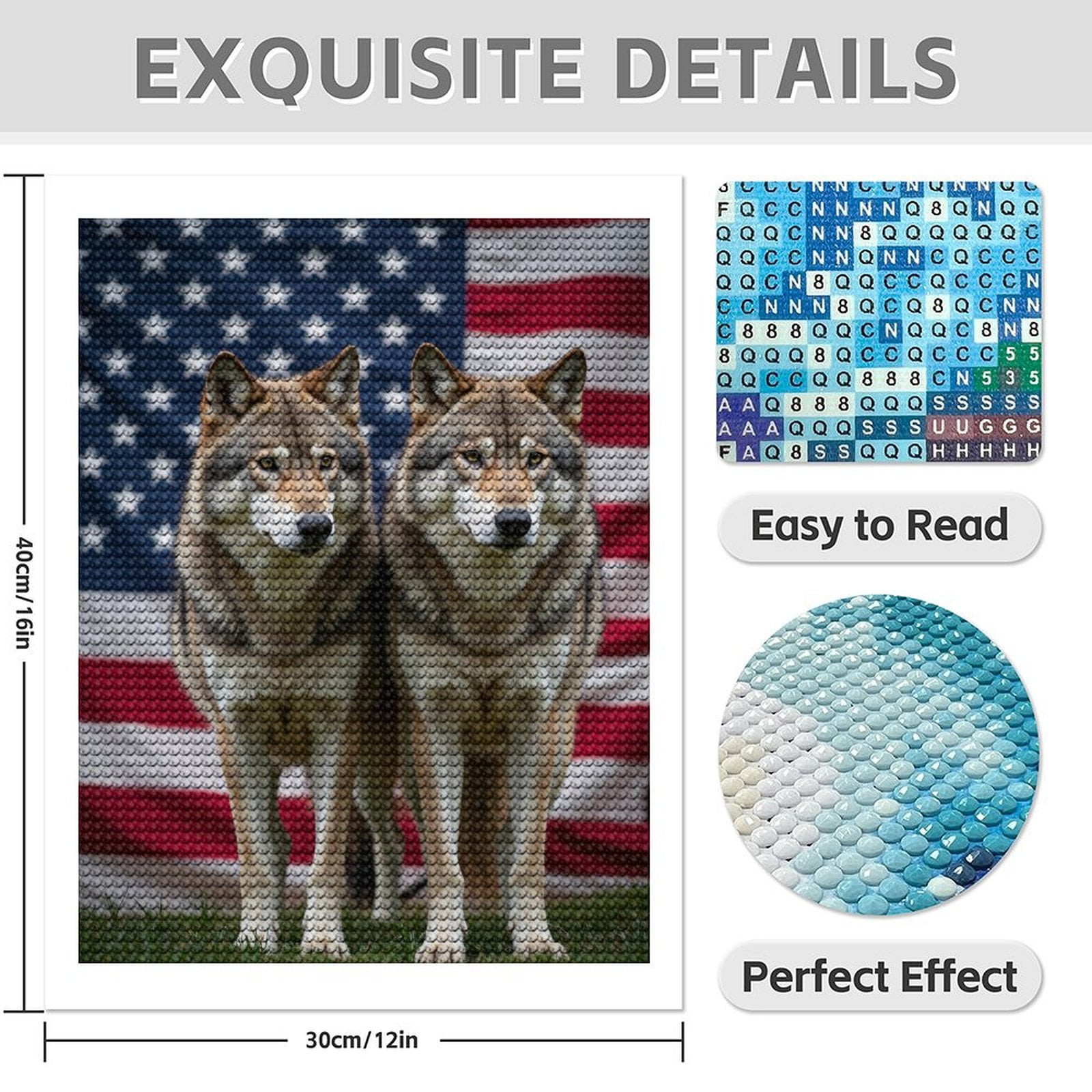 Diamond Art Kit for Adults, Wolves American Flag Patriotism Diamond Painting for Adults Beginners, 5D DIY Diamond Art Painting Kits, Colorful Diamond Painting Craft for Home Decor 12x16