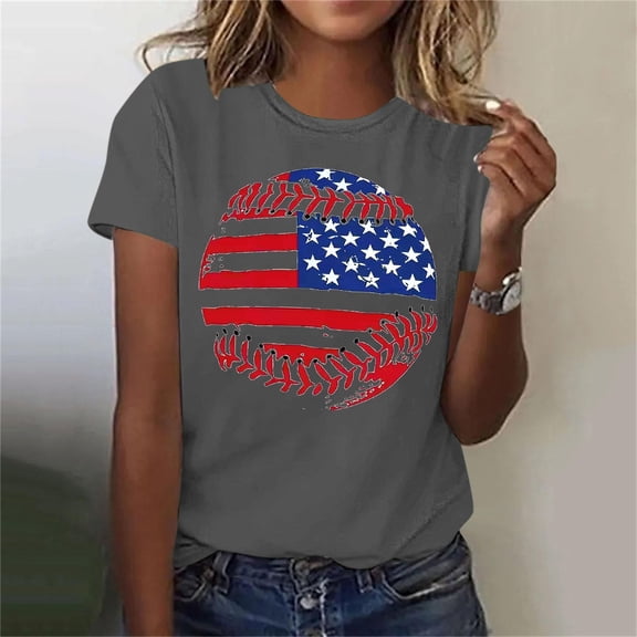 USA Shirts for Women 4th of July Crew Neck T Shirt Patriot Graphic Tee Casual Short Sleeve Tops