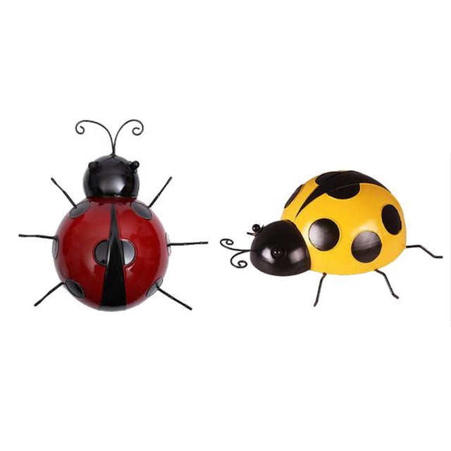 2 piezas de mini mariquita de hierro de metal para colgar en adornos decorativos kusrkot rojo y amarillo 10 cm Escultura de pared de mariquita