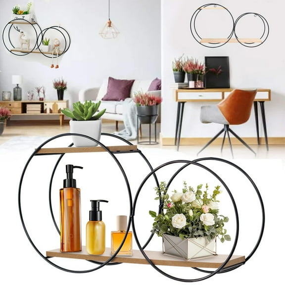 Round Wall Shelf, Wall-Mounted Circular Shelf, Sturdy Frame 2-Tier Wooden Shelves for Modern Decor, Wall Decor, Home Organization and Practical Storage Solutions, Black
