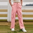 thumbnail image 2 of CPNG Teen Girls Solid Color Baggy Leg Wide Leg Cargo Denim Pants Trendy Loose Casual Denim High Waist Cargo Jeans(Pink,4-5 Years), 2 of 8