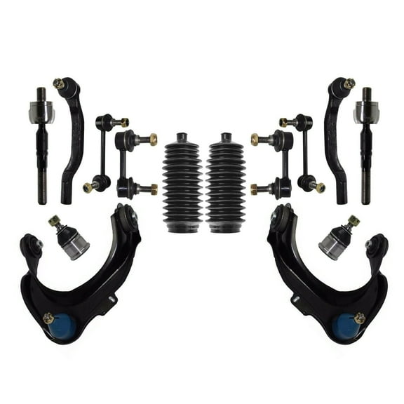 14 Pc Rear & Front Suspension Kit Sway Bar Link Upper Control Arms with Ball Joints Passenger & Driver Side Bellow Boots Outer & Inner Tie Rod Ends