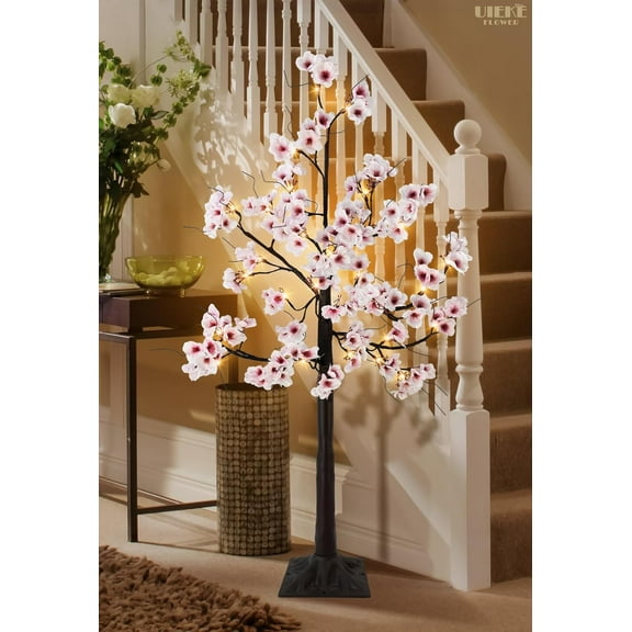 4FT Cherry  Tree with 48 Lights Artificial Pink Flower Decor for Home Indoor Outdoor Wedding Party