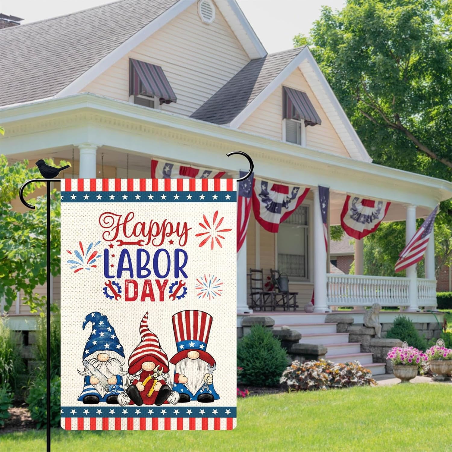 Happy Labor Day Gartenflagge – Doppelseitig, Jute, 30,5x45,7 Cm, Für Haus & Garten (ohne Ständer)