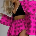 thumbnail image 4 of Pijama Holgado con Estampado para Mujer, Informal, con Cordones, de Larga y Pantalones Cortos de Cintura Alta, para el Hogar. Rosa Roja L, 4 of 8