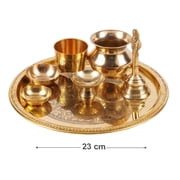 IBA Indianbeautifulart Brass Pooja Thali Set Floral Engraved Puja Aarti Thali Home Decoration Accessories, 23 cm Diameter