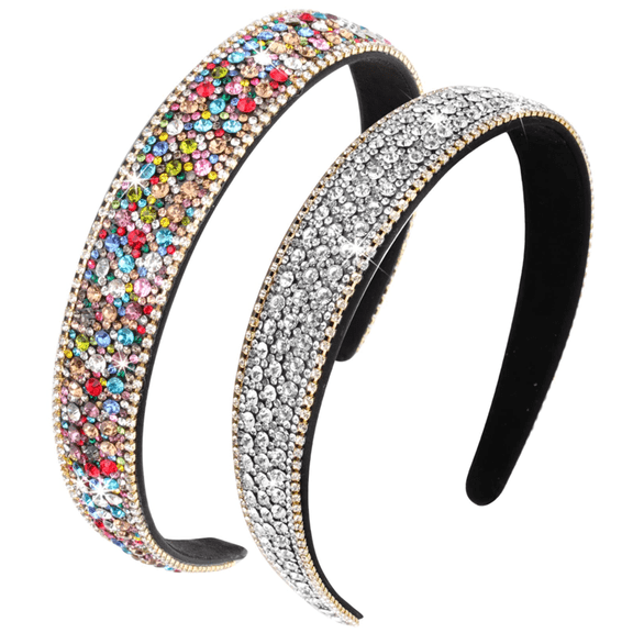 Rhinestone Headbands for Women, Crystal Headband Fashion Jeweled Headbands for Girls, Gorgeous Hair Accessories for Women Silver Rainbow Color