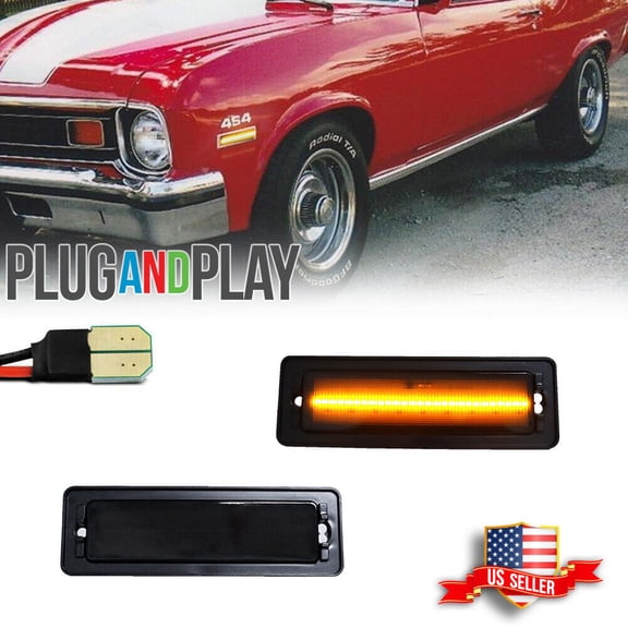 GTINTHEBOX For 1970-1974 Chevy Nova Smoked Lens Amber LED Front Bumper Side Marker Lights