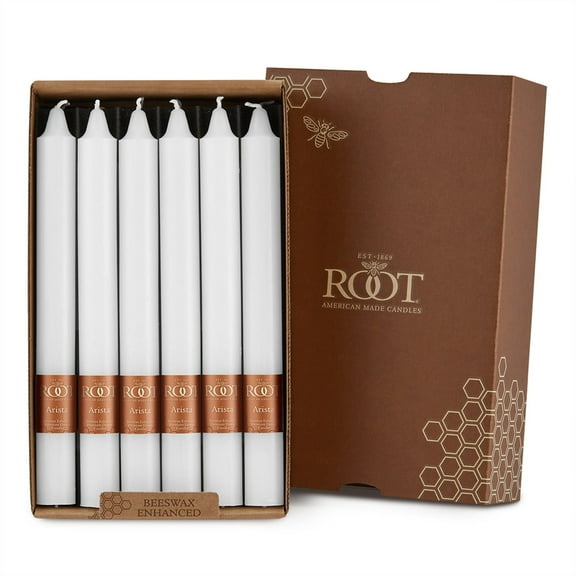 ROOT Candles Unscented Smooth Arista™ Taper Candles, 9-Inch Tall, Box of 12, Color: White