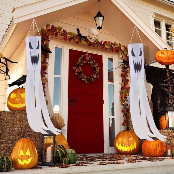Dserhfy Halloween Ghost Windsock Flag 40 Inch Outdoor Hanging Decor Spooky Flying Ghost Wind Socks for Yard Patio Garden Pathway Tree Decor