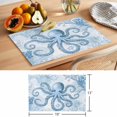 thumbnail image 6 of Blue Octopus Placemats Set of 6 Summer Watercolor Ocean Coral Place Mats Indoor Wipeable Table Mats Washable Cloth Dining Table Placemats for Kitchen Holiday Party Home Decor 13x19 Inch, 6 of 9