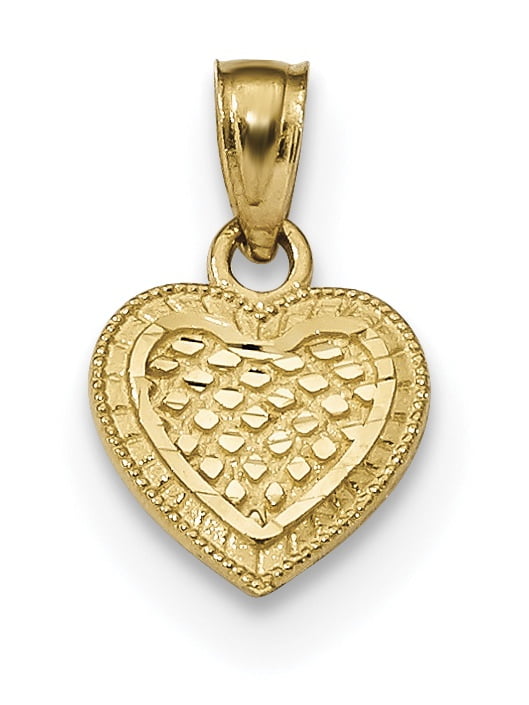 Mia Diamonds 14k Yellow Gold Diamond-cut Lattice Heart Pendant