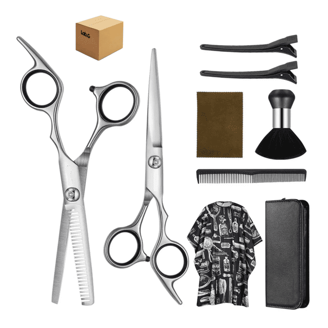 Kit De Tijeras Estilista Lab.G y barbero con accesorios, plateado
