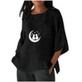 thumbnail image 2 of Xuyuer Women's Imitation Linen 3/4 Sleeve Blouse Crew Neck Summer Casual Tops Loose Fit Plus Size Tops Loose T Shirts Tunic Tops Shirts for Women Oversized Pocket T-shirt Fashionable Top, 2 of 6