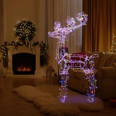 LAMPHOME 59Inch Tall Reindeer Buck Christmas Outdoor Decorations - LED Light Christmas Decoration for Yard and Patio, Indoor and Outdoor Christmas Décor,Warm and Multicolor