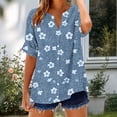 thumbnail image 2 of Guluxicc Button Up Shirt Women Short Sleeve V Neck T Shirts for Women Vertical Floral Casual Loose Tops, 2 of 5