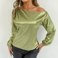 thumbnail image 4 of Kaemgyyd Satin Womens Tops Silk off the Shoulder Loose Dressy Blouse Soft Lantern Long Sleeve Elegant Shirt for Party, 4 of 7