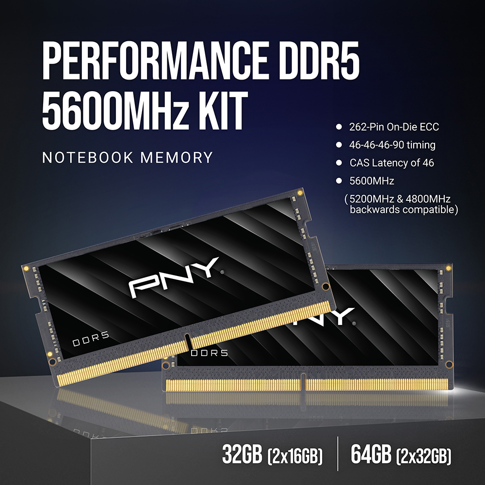 PNY Performance 32GB (2x16GB) DDR5 5600MHz (5200MHz/4800MHz) CL46 Laptop Memory Kit MN32GK2D55600-TB