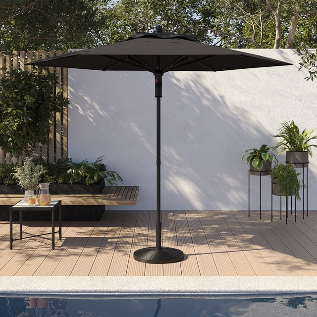 HOMETRENDS 7.5 ft. Round Push-Up Market Patio Umbrella, Black