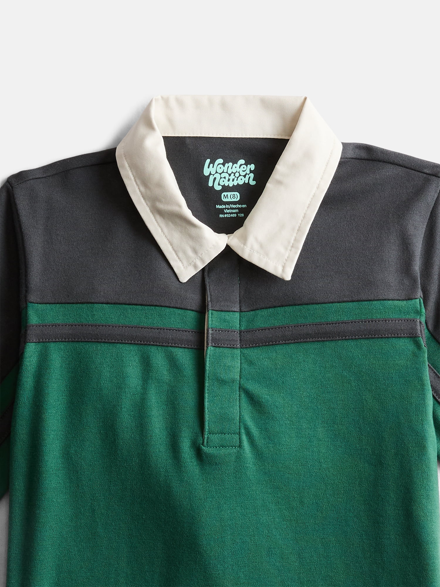 Wonder Nation Boys Colorblock Rugby Polo Shirt with Short Sleeves Size XS-XXL