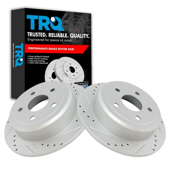 TRQ Rear Performance Brake Rotors Set Solid Premium G-Coated Cross Drilled & Slotted Fits Select 2007-2017 Jeep Wrangler 2018 Wrangler JK