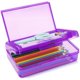 thumbnail image 1 of wonima02 1 Pack Double Layer Hard Pencil Cases, Plastic Translucent Pencil Box with Snap-Tight Lid for Pens, Pencils, School, Stylish Office Supplies Storage Organizer Box, Medium-sized (Purple), 1 of 1