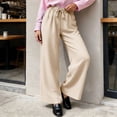 thumbnail image 4 of Pounoo Women's Linen Blend Drawstring Waist Wide Leg Pants, Casual Lightweight Trousers with Pockets for Summer and Resort Wear Gift, 4 of 9
