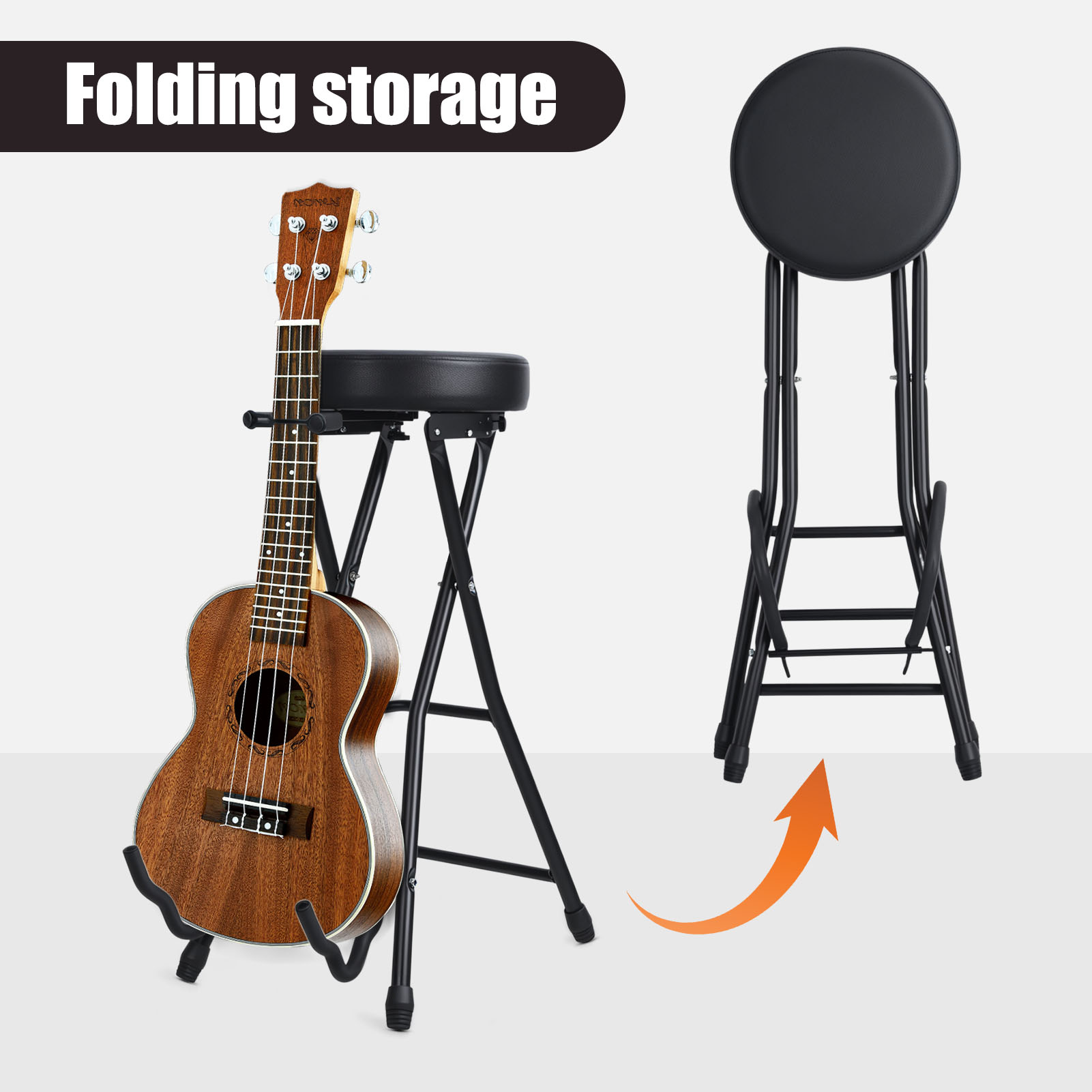 ZNNT Folding Guitar Stool with Padded Cushion, Portable Guitar Chair with Guitar Stand for Adult
