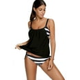 thumbnail image 3 of Zando Womens 2 Piece Tankini Bathing Suits for Women Floral Swimsuits Tummy Control Double-Layer Backless Tankini Top with Bikini Bottom Black White Stripes L, 3 of 5