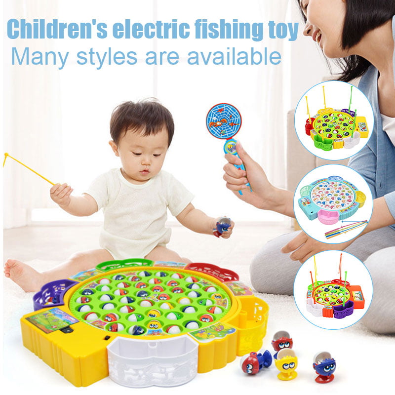 Magnetic Fishing Toy Set Kids Electric Rotating Fishing Game With Music & Light 