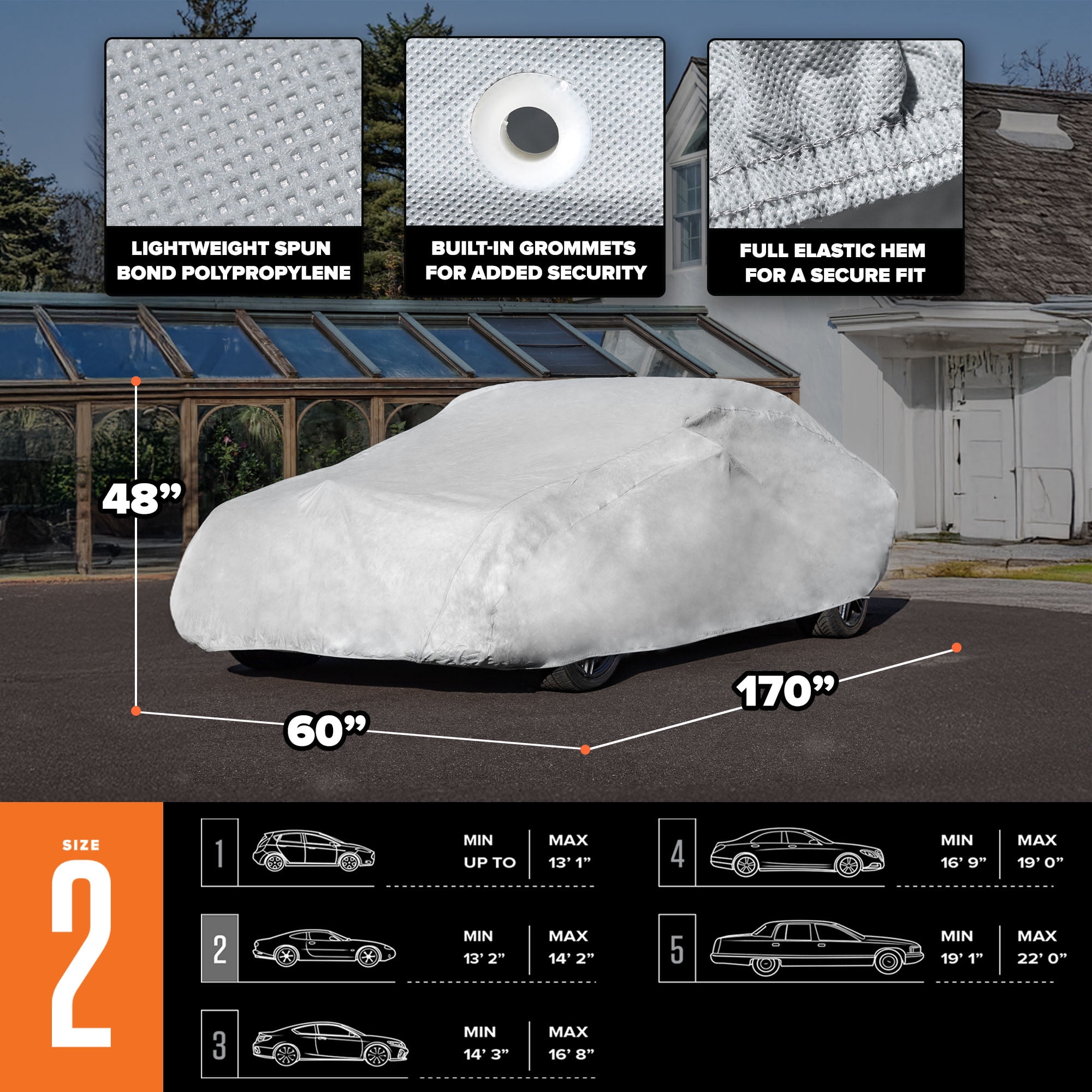 Budge Basic Car Cover, Lightweight, Breathable Indoor Car Protection, Size 2 for Small Vehicles