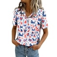 thumbnail image 2 of AHMOMEI Red White and Blue Button Down Womens Shirt Short Sleeve Womens Blouse with Pocket, 2 of 5