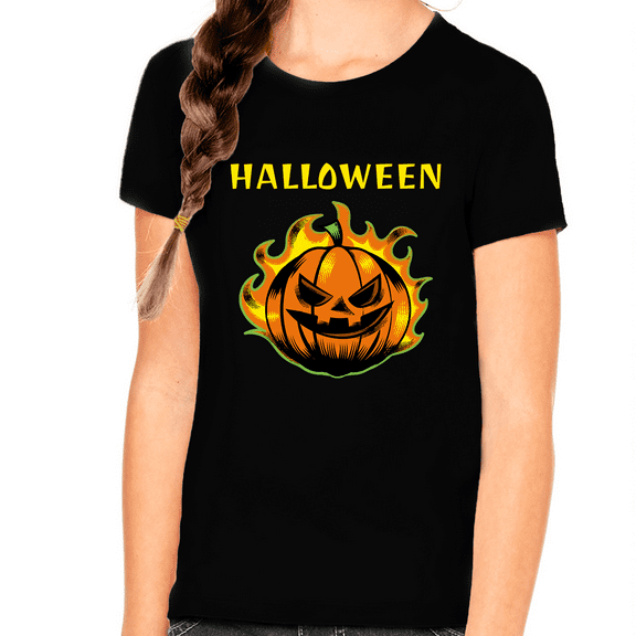 Flaming Pumpkin Shirt Girls Halloween Shirt Pumpkin Tshirts Girls Halloween Shirt Kids Halloween Shirt
