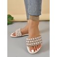 thumbnail image 3 of Women Rhinestone & Faux Pearl Decor Slide Sandals, Fashion Summer Flat Sandals, 3 of 4