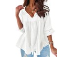 thumbnail image 2 of Camisas Para Mujer Moda Casual Manga Larga Cuello en V Algodón Lino Sólido Cordón Suelto Tops Blusa Odeerbi ODB124259, 2 of 5